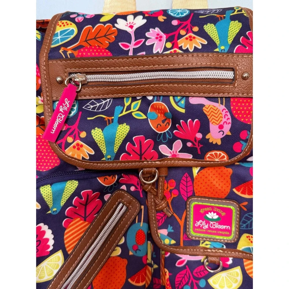 Lily Bloom Green Living Backpack Colorful Fun Fruit Floral Bird Print  Kids